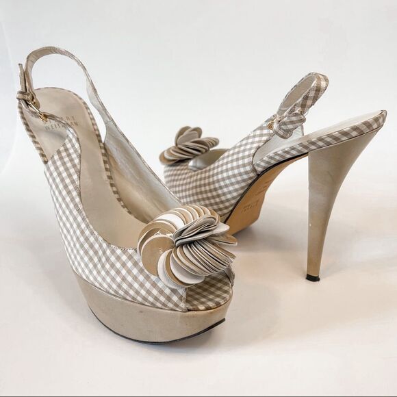 Stuart Weitzman Tan Gingham Platform Pumps Size 9 - Picture 1 of 12